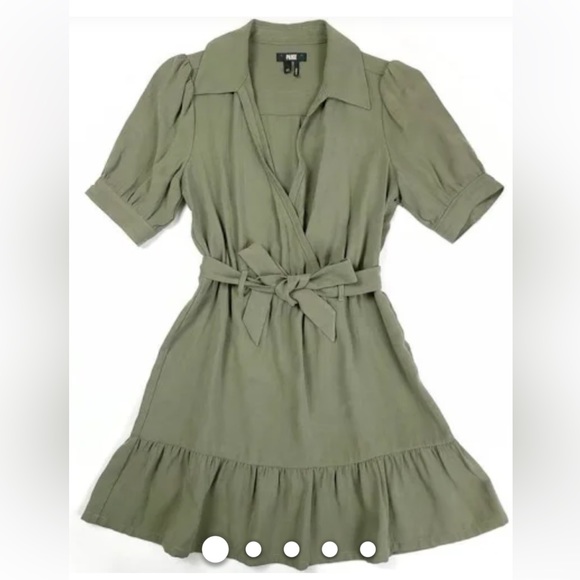 PAIGE Dresses & Skirts - NWOT PAIGE Puff Sleeve Belted Wrap Mini Shirt Dress in Vintage Ivy Green